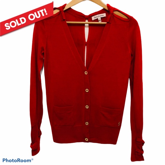Juicy Couture Elisa Bow Cardigan Red Sweater Xs